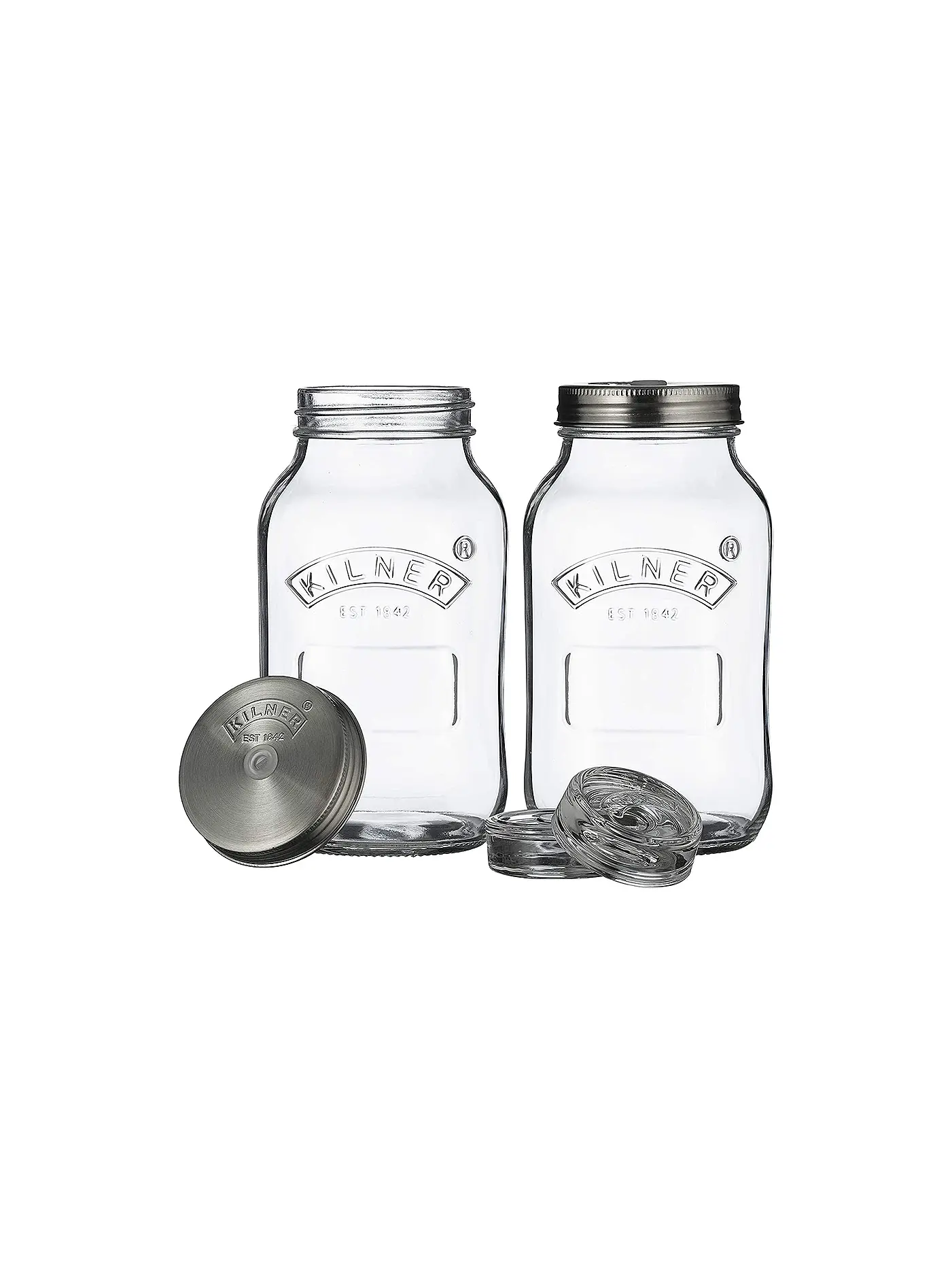 KILNER | Fermentierset Set mit 2 Gläsern 1l Glas/Edelstahl | 